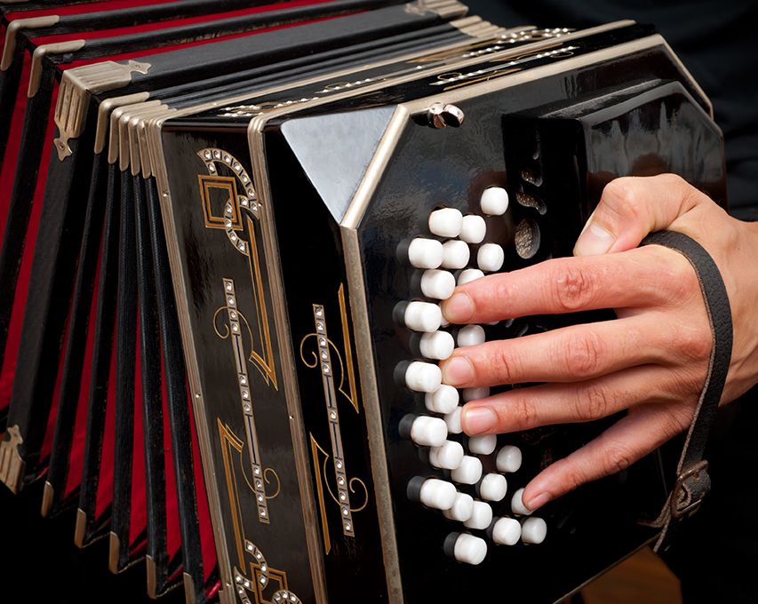 Playing traditional bandoneon, the main instrument of Argentine Tango.