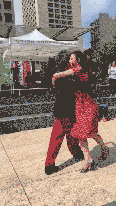 Marcelo and Miranda dancing Argentine Tango in San Francisco Union Square, July 2019.