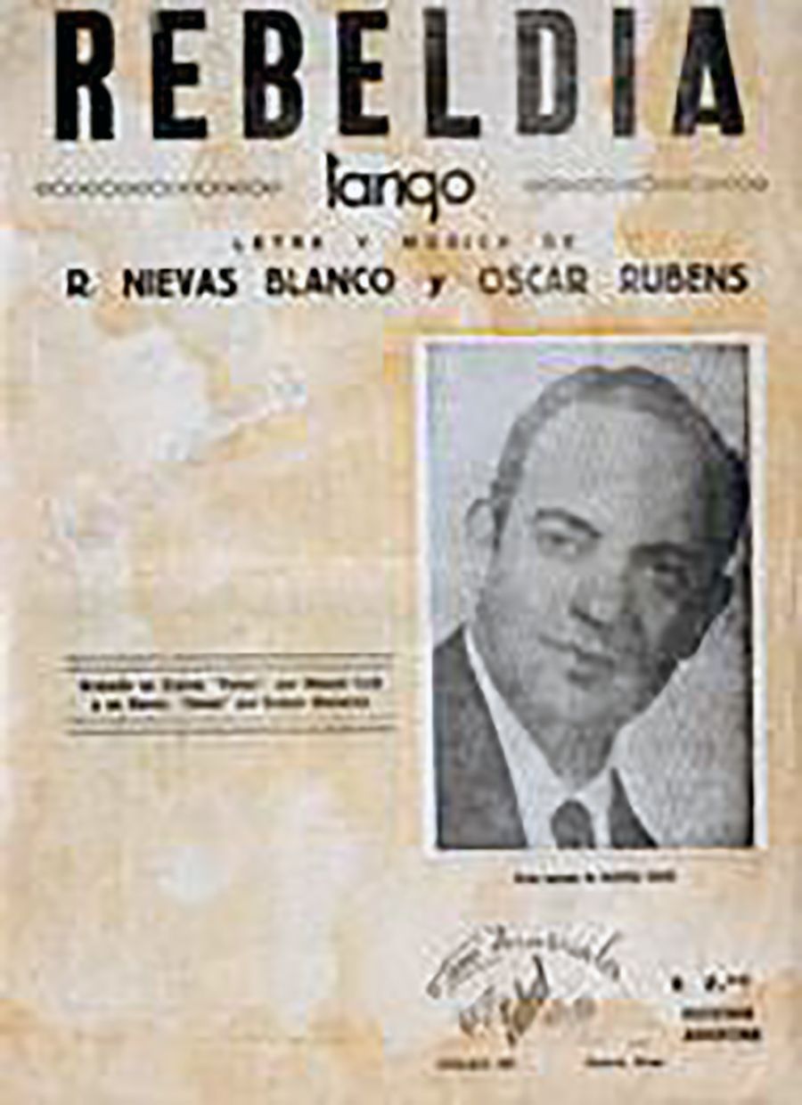 "Rebeldía", Tango de Roberto Nievas Blanco, tapa de la partitura musical.