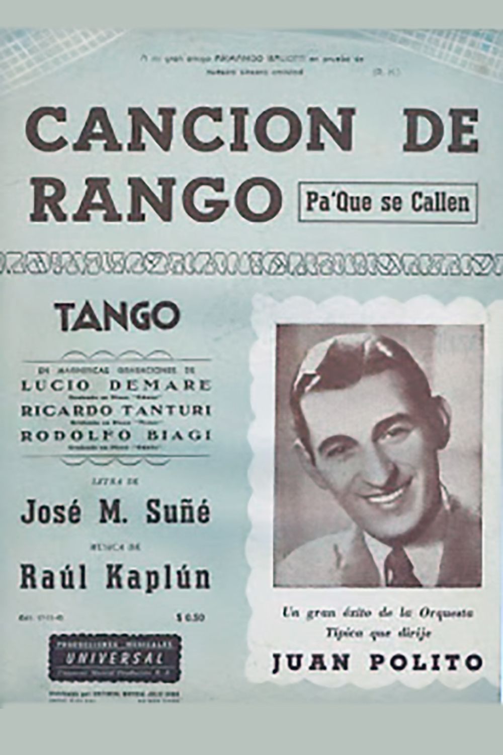 "Canción de rango (Pa' que se callen)", partitura musical del tango.