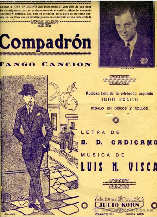 "Compadrón", tap de la partitura musical del tango.