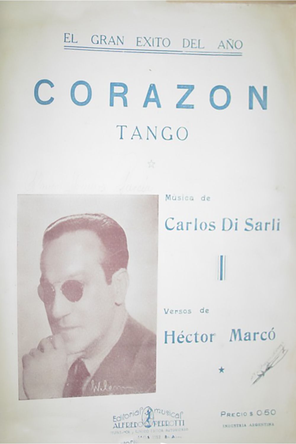 "Corazón", tapa de la partitura musical del tango.