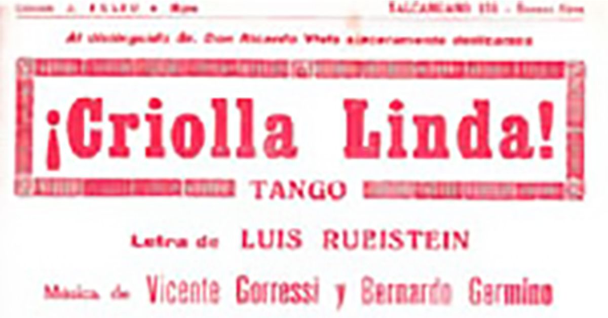 "Criolla linda", tapa de la partitura musical del tango.