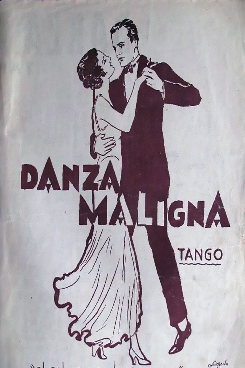 "Danza maligna", tapa de la partitura musical del tango.