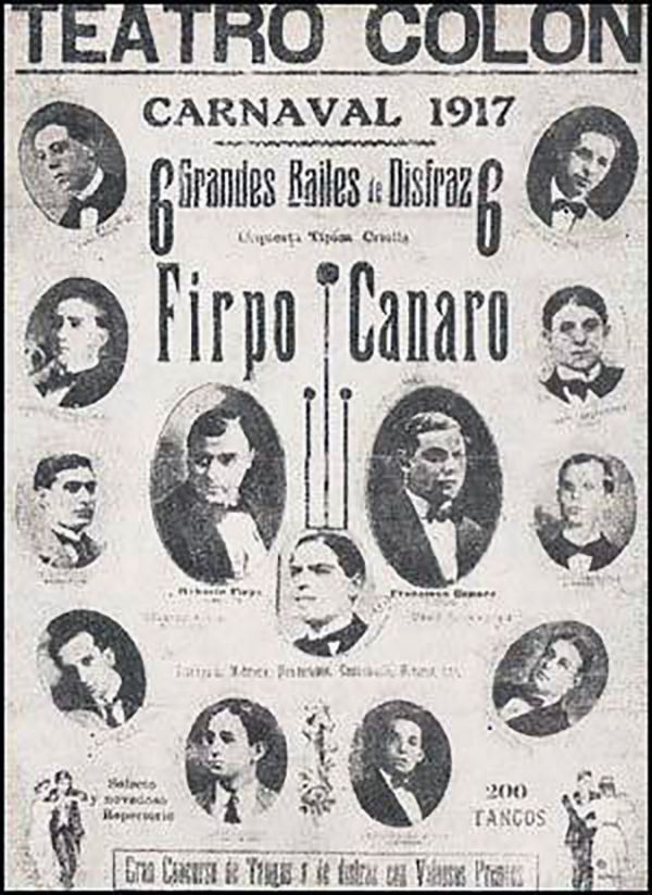 Afiche publicidad anunciando la gran orquesta de Tango de los carnavales de 1917 en Rosario