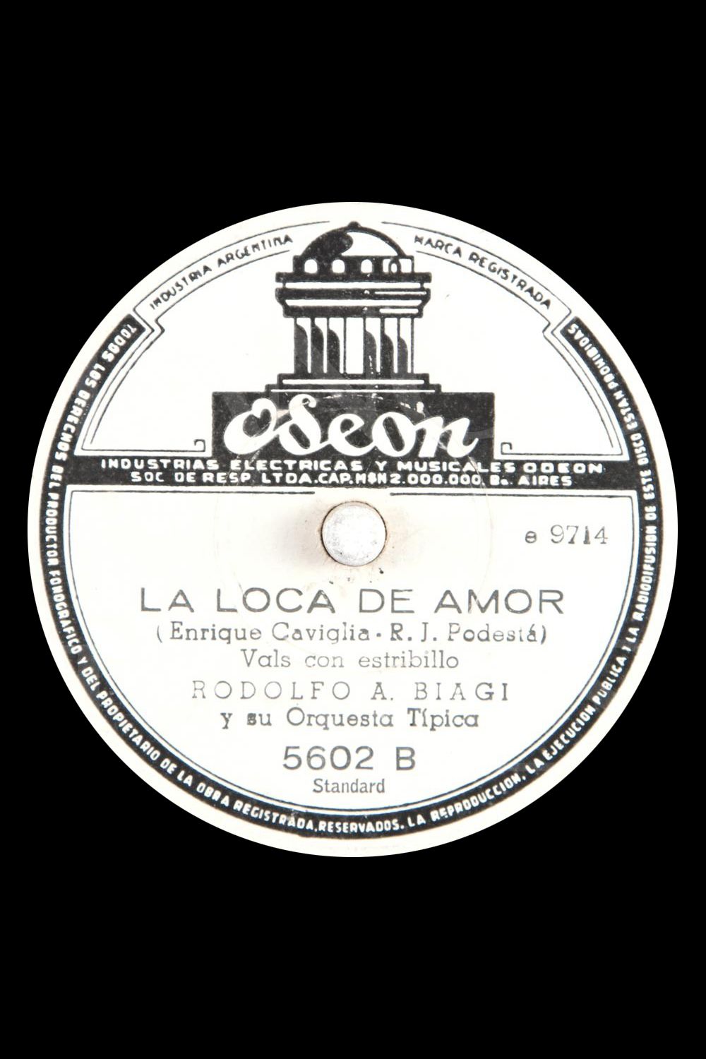 "Loca de amor", disco vinilo del vals, Tango Argentino, música.