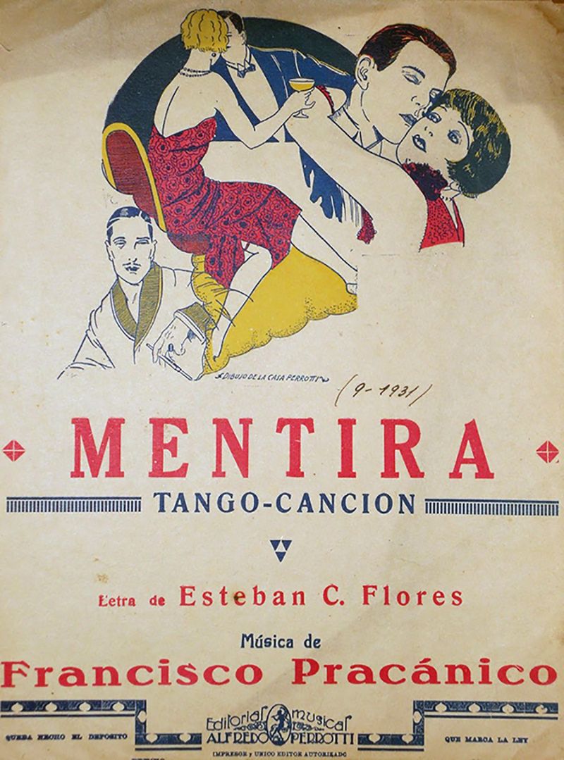 "Mentira" tango de Francisco Pracánico. Portada de la partitura.