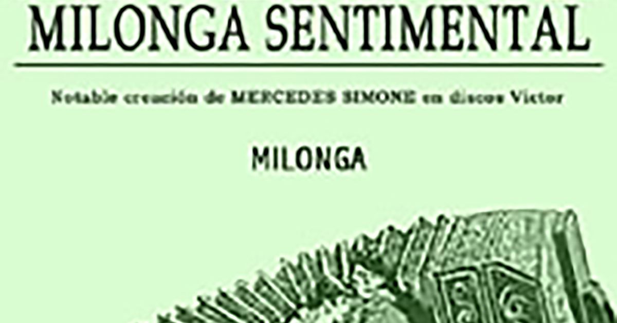 "Milonga sentimental", tapa de la partitura musical del tema de Tango.