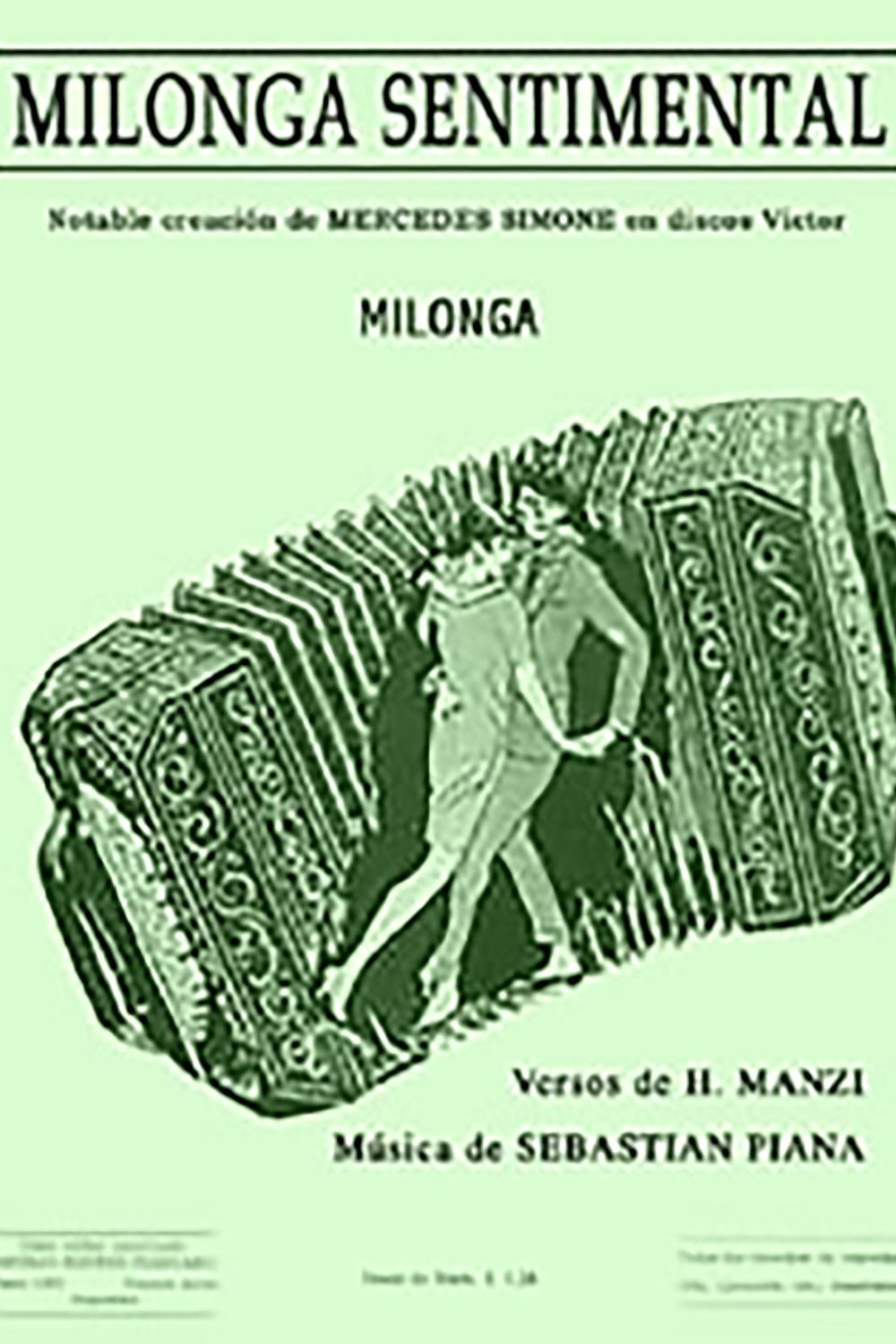 "Milonga sentimental", tapa de la partitura musical del tema de Tango.
