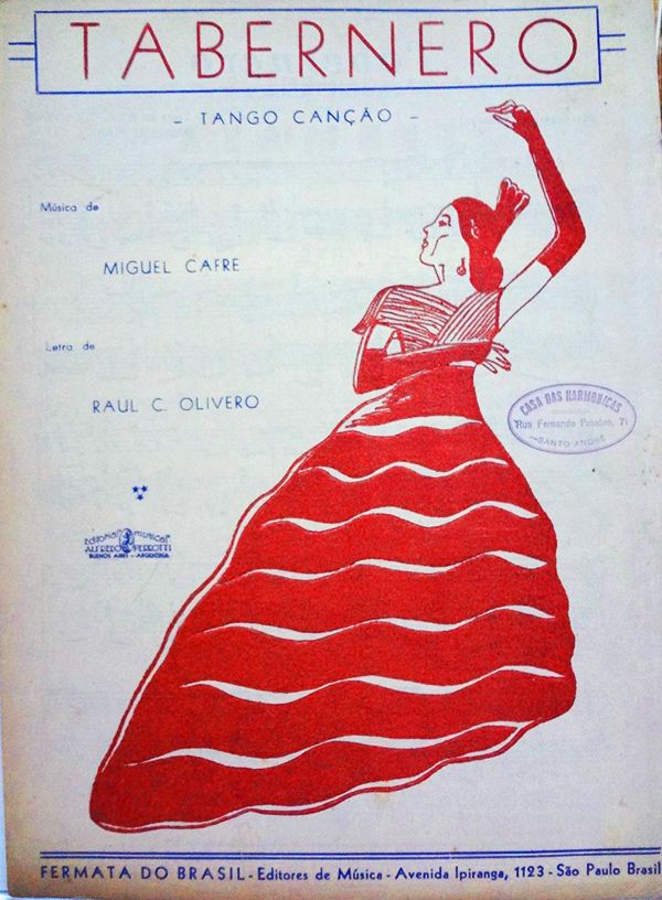 Tapa de la partitura para piano de "Tabernero" de Miguel Cafre, publicada en Brasil.