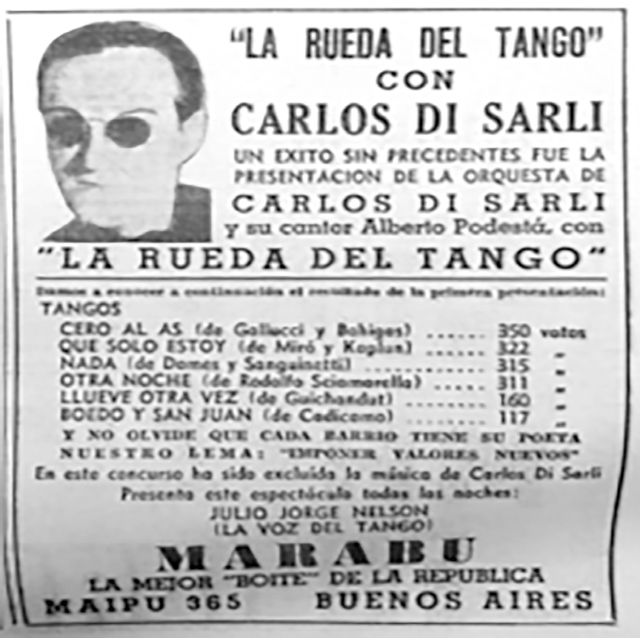 Carlos Di Sarli poster de un concurso de tangos.