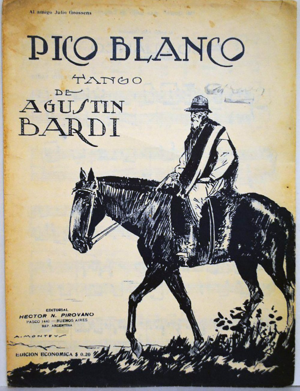 Pico blanco, Argentine Tango composed by Agustín Bardi. Music sheet cover