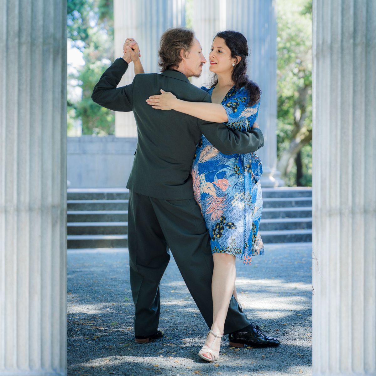 Argentine Tango dancing by Marcelo Solis and Mimi at Pulgas Water Temple, San Francisco, California.