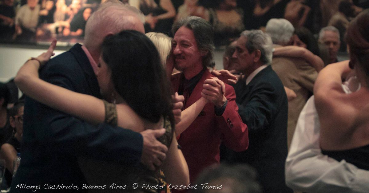 Marcelo Solis dancing Argentine Tango at a milonga in Buenos Aires.