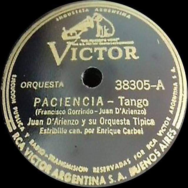 "Paciencia", Argentine Tango music vinyl disc.