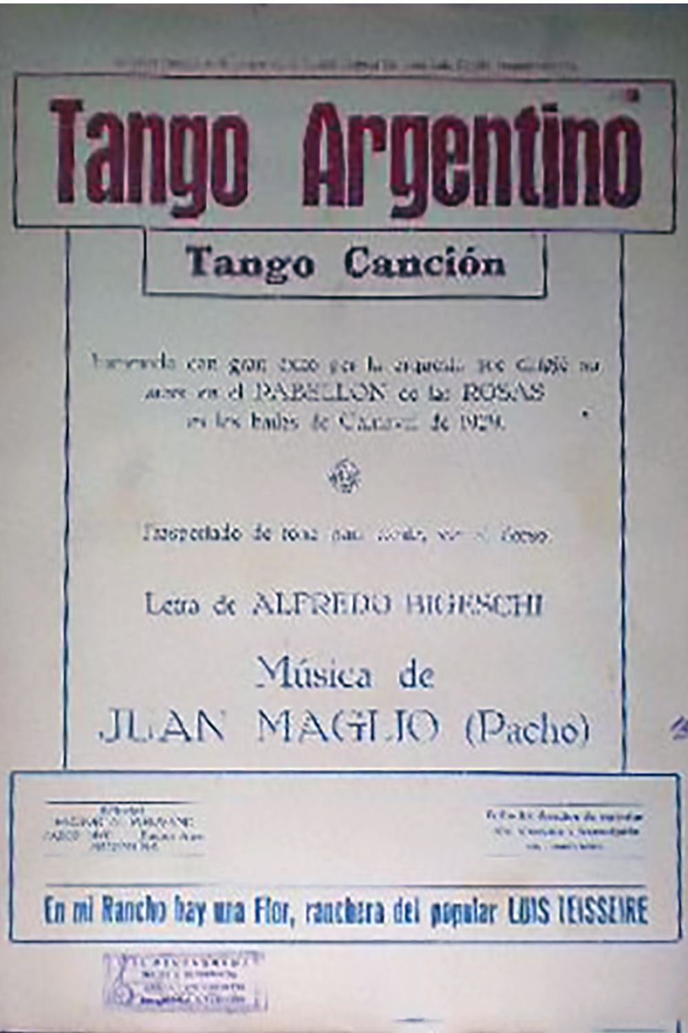"Tango argentino", Argentine Tango music sheet cover.