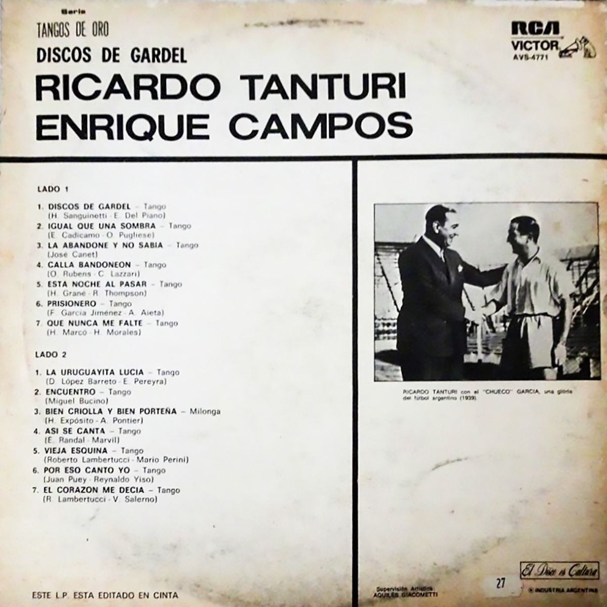 Tanturi-Campos Argentine Tango vinyl disc cover.