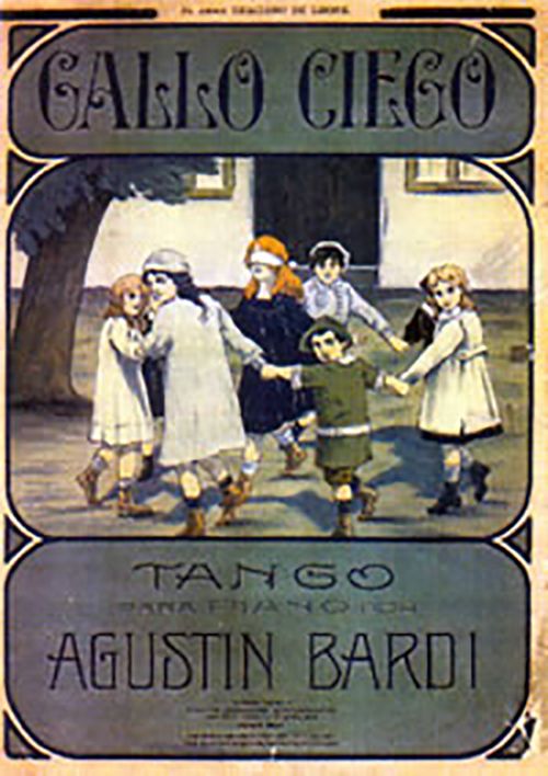 "Gallo ciego", original cover of the music sheet. Agustín Bardi.