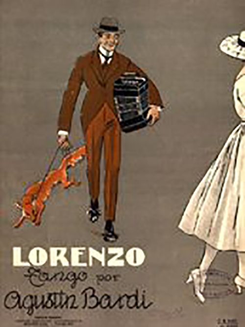 "Lorenzo", music sheet cover, original. Artist: Agustín Bardi.